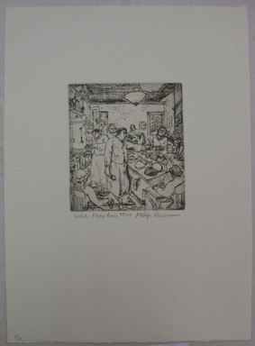 Philip Reisman (American, 1904-1992). <em>Soda Fountain</em>, n.d. Etching on paper, sheet: 12 15/16 x 9 1/2 in. (32.9 x 24.1 cm). Brooklyn Museum, Gift of Louise Reisman, 1993.39.50. © artist or artist's estate (Photo: Brooklyn Museum, CUR.1993.39.50.jpg)