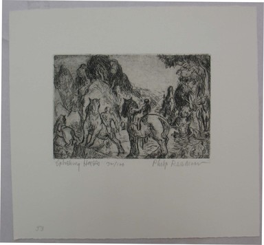 Philip Reisman (American, 1904-1992). <em>Splashing Horses</em>, n.d. Etching on paper, sheet: 8 13/16 x 9 1/2 in. (22.4 x 24.1 cm). Brooklyn Museum, Gift of Louise Reisman, 1993.39.51. © artist or artist's estate (Photo: Brooklyn Museum, CUR.1993.39.51.jpg)