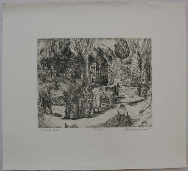Philip Reisman (American, 1904-1992). <em>Sunday Stroll</em>, n.d. Etching on paper, sheet: 13 x 14 7/16 in. (33 x 36.6 cm). Brooklyn Museum, Gift of Louise Reisman, 1993.39.53. © artist or artist's estate (Photo: Brooklyn Museum, CUR.1993.39.53.jpg)