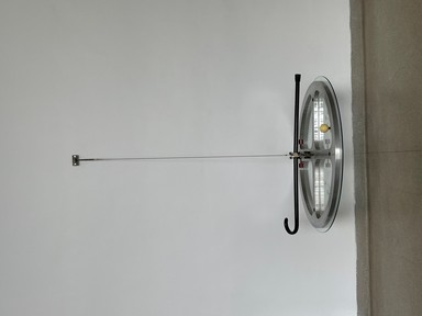 Andrew Topolski (American, 1952 - 2008). <em>The 9th Power/1967-93</em>, 1993. Aluminum, brass, wood cane, miscellaneous hardware, 84 x 36 in. (213.4 x 91.4 cm). Brooklyn Museum, Purchase gift of Sarah-Ann and Werner H. Kramarsky and gift of the artist, 1993.81. © artist or artist's estate (Photo: Brooklyn Museum, CUR.1993.81_overall.jpg)