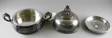 Pairpoint Manufacturing Company (1880-1929). <em>Covered Butter Dish with Liner</em>, ca. 1885. Silverplate, 6 1/8 x 9 1/4 x 6 1/8 in. Brooklyn Museum, Gift of Paul F. Walter, 1994.119.5a-c. Creative Commons-BY (Photo: Brooklyn Museum, CUR.1994.119.5a-c_view3.jpg)