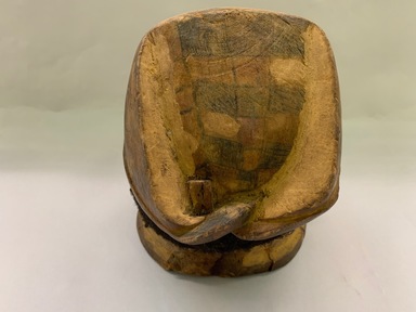 Makonde artist. <em>Helmet Mask</em>, 20th century. Wood, human hair, pigment, leather, 7 x 7 1/2 x 10 1/2 in. (17.8 x 19.0 x 26.7 cm). Brooklyn Museum, Gift of Drs. Noble and Jean Endicott, 1995.173.7. Creative Commons-BY (Photo: , CUR.1995.173.7_view03.jpg)