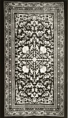  <em>Carpet for an Imperial Favorite</em>, mid to late 19th century. Silk?, velvet and brocade with metallic thread, Old Dims: 136 x 72 in. (345.4 x 182.9 cm). Brooklyn Museum, Gift of Carmen and Jeffrey White, 1995.190. Creative Commons-BY (Photo: Brooklyn Museum, CUR.1995.190_bw.jpg)
