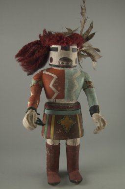 Hopi Pueblo. <em>Kachina Doll (Kwivi Katsina)</em>, 20th century. Wood, pigment, yarn, feathers, 12 3/4 x 6 x 4 3/4 in. (32.4 x 15.2 x 12.1 cm). Brooklyn Museum, Anonymous gift, 1996.22.8. Creative Commons-BY (Photo: Brooklyn Museum, CUR.1996.22.8_front.jpg)