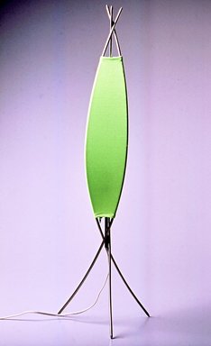 Lisa Krohn (American, born 1963). <em>Tiki Table Lamp</em>, 1994. Stainless steel, lycra spandex, 33 5/8 x 10 1/8 x 9 in. (85.4 x 25.7 x 22.9 cm). Brooklyn Museum, Alfred T. and Caroline S. Zoebisch Fund, 1997.68.2a-b. Creative Commons-BY (Photo: Brooklyn Museum, CUR.1997.68.2a-b.jpg)