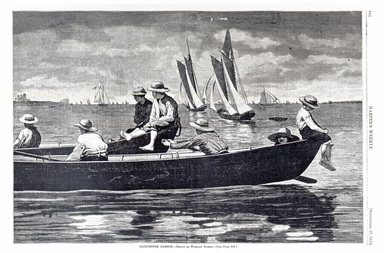 Winslow Homer (American, 1836–1910). <em>Gloucester Harbor</em>, 1873. Wood engraving, Image: 9 1/4 x 14 in. (23.5 x 35.6 cm). Brooklyn Museum, Gift of Harvey Isbitts, 1998.105.179 (Photo: Brooklyn Museum, CUR.1998.105.179_bw.jpg)