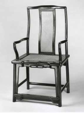  <em>Armchair with Woven Slat Back and Seat</em>, 17th century. Rosewood (huang huali) with woven mat, 42 x 22 3/4 x 18 1/4 in. (106.7 x 57.8 x 46.4 cm). Brooklyn Museum, Gift of Emily Fisher Landau, 1998.84. Creative Commons-BY (Photo: Brooklyn Museum, CUR.1998.84_bw.jpg)