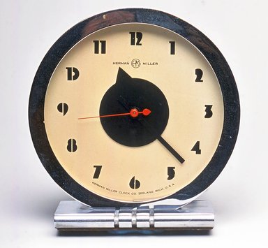 Gilbert Rohde (American, 1894-1944). <em>Clock, Model 4706</em>, ca. 1933. Painted and chrome-plated metal, glass, 6 3/8 x 6 x 2 3/4 in. (16.2 x 15.2 x 7 cm). Brooklyn Museum, Gift of Paul F. Walter, 1999.141.4. Creative Commons-BY (Photo: Brooklyn Museum, CUR.1999.141.4.jpg)