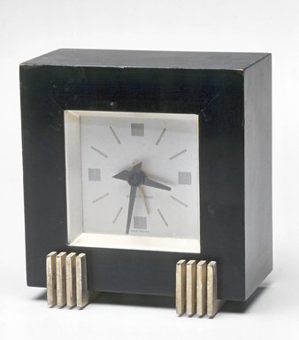 Seth Thomas Clock Co. (founded 1813). <em>Clock</em>, ca. 1935. Painted wood, metal and glass, 4 5/8 x 4 1/2 x 2 7/8 in.  (11.7 x 11.4 x 7.3 cm). Brooklyn Museum, Gift of Paul F. Walter, 1999.141.8. Creative Commons-BY (Photo: Brooklyn Museum, CUR.1999.141.8.jpg)