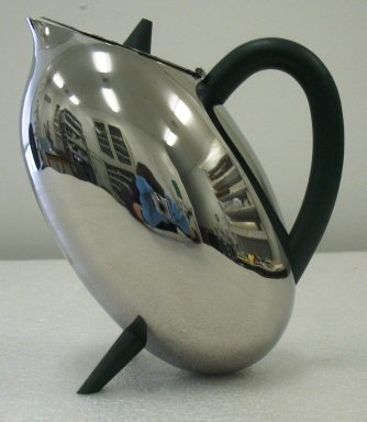 Pierangelo Caramia (Italian, born 1957). <em>"Penguin" Teapot</em>, Designed 1993. Stainless steel, PC, 9 1/16 in.  (23.0 cm). Brooklyn Museum, Gift of Alessi S.p.A., 1999.40.59. Creative Commons-BY (Photo: Brooklyn Museum, CUR.1999.40.59.jpg)