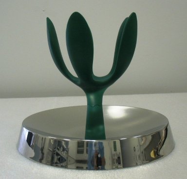 Stefano Giovannoni (Italian, born 1954). <em>"Fruit Mama" Fruit Holder</em>, Designed 1993. Stainless steel, green polyamide, height: 10 7/16 in. (26.5 cm); diameter: (34.0 cm). Brooklyn Museum, Gift of Alessi S.p.A., 1999.40.60. Creative Commons-BY (Photo: Brooklyn Museum, CUR.1999.40.60.jpg)