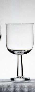 Ettore Sottsass Jr. (Italian, born Austria, 1917-2007). <em>Glass for Water, Red and White Wine, 'Ginevra' Pattern, Model TCES 1/1</em>, Designed 1996. Colorless glass, 5 7/8 x 3 1/8 in.  (15.0 x 8.0 cm). Brooklyn Museum, Gift of Alessi S.p.A., 1999.40.63. Creative Commons-BY (Photo: Brooklyn Museum, CUR.1999.40.63.jpg)