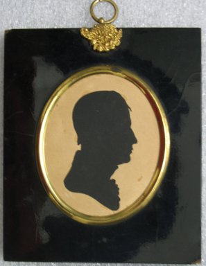 William James Hubard (American, born England, 1807-1862). <em>Profile of a Man</em>, ca. 1835. Painted paper cut-out mounted to wove paper in papier-mâché frame with brass hanger, Image (sight): 3 3/8 x 2 3/4 in. (8.6 x 7 cm). Brooklyn Museum, Bequest of Samuel E. Haslett, 20.964 (Photo: Brooklyn Museum, CUR.20.964.jpg)