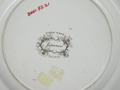 Samuel Alcock & Company (English, 1822–1859). <em>Plate, Japanese Pattern</em>, ca. 1840. Glazed earthenware, height: 1 in. (2.5 cm); diameter: 10 1/2 in. (26.7 cm). Brooklyn Museum, Gift of Paul F. Walter, 2001.55.21. Creative Commons-BY (Photo: Brooklyn Museum, CUR.2001.55.21_mark.jpg)