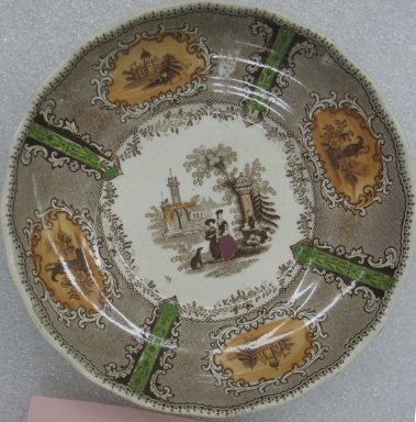 <em>Cup and Saucer, Priory Pattern</em>, ca. 1840. Glazed earthenware, cup height: 2 3/8 in. (6.0); cup diameter: 4 in. (10.2 cm); saucer height: 3/4 in. (1.9 cm); saucer diameter: 5 5/8 in. (14.3 cm). Brooklyn Museum, Gift of Paul F. Walter, 2001.55.27a-b. Creative Commons-BY (Photo: Brooklyn Museum, CUR.2001.55.27b.jpg)