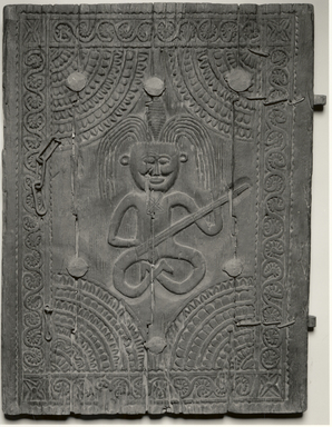  <em>Door Panel Depicting Shiva</em>, 19th century. Wood (shorea?), 38 x 28 x 1in. (96.5 x 71.1 x 2.5cm). Brooklyn Museum, Gift of Peter Marks, 2002.67. Creative Commons-BY (Photo: Brooklyn Museum, CUR.2002.67_bw.jpg)