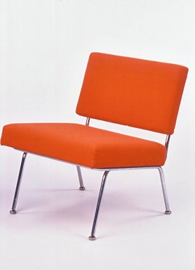 Florence Knoll Bassett (American, 1917–2019). <em>Side Chair, Model 31</em>, designed 1954, manufactured after 1956. Chromed steel, upholstery (wool and nylon), 28 3/4 x 23 3/4 in. (73 x 60.3 cm). Brooklyn Museum, Gift of Liliane M. Stewart, 2002.70.1. Creative Commons-BY (Photo: Brooklyn Museum, CUR.2002.70.1_view1.jpg)