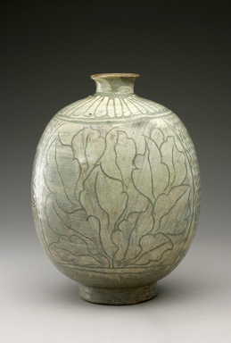 <em>Bottle</em>, last half of 15th century. Buncheong ware, stoneware with celadon glaze and white slip, 8 3/8 x 6 x 5 1/8 in. (21.3 x 15.3 x 13 cm). Brooklyn Museum, The Peggy N. and Roger G. Gerry Collection, 2004.28.106. Creative Commons-BY (Photo: Brooklyn Museum (in collaboration with National Research Institute of Cultural Heritage, , CUR.2004.28.106_view01_Heon-Kang_photo_NRICH_edited.jpg)