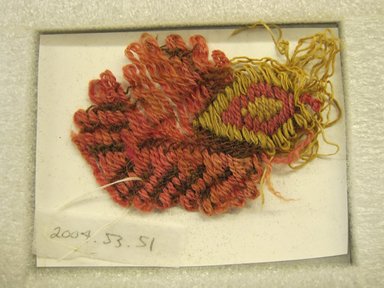 Possibly Chimú. <em>Tapestry Fragment</em>, 1100-1450. Camelid fiber, 2 1/4 x 1 3/4 in. (5.7 x 4.4 cm). Brooklyn Museum, Gift of Victor P. Nunez, 2004.53.51. Creative Commons-BY (Photo: , CUR.2004.53.51_view01.jpg)