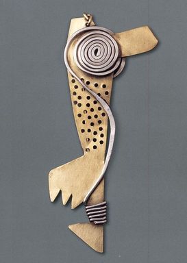 Claire Falkenstein (American, 1908–1997). <em>Hair Ornament</em>, ca. 1950. Brass, aluminum, 4 1/4 x 1 3/4 x 1/2 in. (10.8 x 4.4 x 1.3 cm). Brooklyn Museum, H. Randolph Lever Fund, 2007.21.4. Creative Commons-BY (Photo: Brooklyn Museum, CUR.2007.21.4.jpg)