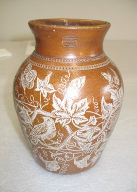 Charles Graham (American, 1854–1907). <em>Vase</em>, Patented April 7, 1885. Glazed stoneware, 7 1/2 x 5 5/8 in. (19.1 x 14.3 cm). Brooklyn Museum, Gift of Jay and Emma Lewis, 2007.22. Creative Commons-BY (Photo: Brooklyn Museum, CUR.2007.22.jpg)