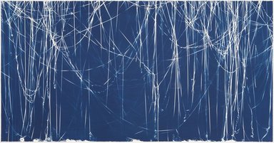 Christian Marclay (American, born 1955). <em>Memento (Lag Wagon)</em>, 2008. Cyanotype, sheet: 51 1/2 × 99 in. (130.8 × 251.5 cm). Brooklyn Museum, Purchased with funds given by John and Barbara Vogelstein, Shelley Fox Aarons and Philip E. Aarons, Stephanie and Tim Ingrassia, and bequest of Richard J. Kempe, by exchange

, 2008.72. © artist or artist's estate (Photo: Photograph courtesy of the artist, Graphicstudio/USF and Paula Cooper Gallery, New York, CUR.2008.72_Will_Lytch_photograph.jpg)