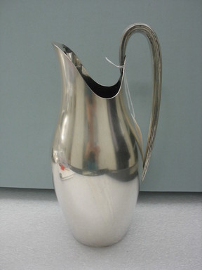 Gorham Manufacturing Company (1865-1961). <em>"Modern" Pitcher</em>, ca. 1955. Silver-plate, 11 3/8 x 6 x 4 1/2 in. (28.9 x 15.2 x 11.4 cm). Brooklyn Museum, Gift of Jewel Stern, 2010.29.1. Creative Commons-BY (Photo: Brooklyn Museum, CUR.2010.29.1.jpg)