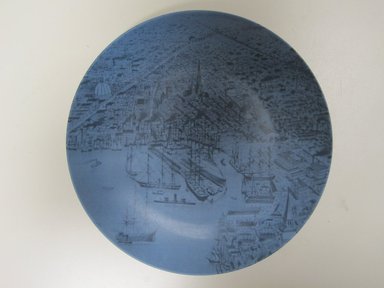 Susan Doban (American, born 1958). <em>Plate "The City of Brooklyn- Brooklyn Navy Yard,"</em> Designed and manufactured 2010. Porcelain, 7/8 x 8 3/8 in. (2.2 x 21.3 cm). Brooklyn Museum, Gift of Susan Doban for Think Fabricate, 2010.30.2. Creative Commons-BY (Photo: Brooklyn Museum, CUR.2010.30.2.jpg)