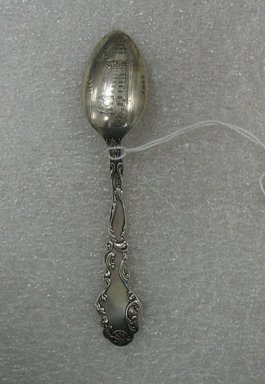 Gorham Manufacturing Company (1865-1961). <em>"St. Augustine" Souvenir Spoon</em>, 1892. Silver, 5 1/8 x 1 x 3/4 in. (13 x 2.5 x 1.9 cm). Brooklyn Museum, Gift of William Lee Younger in memory of Joseph A. Henehan, 2010.77.10. Creative Commons-BY (Photo: Brooklyn Museum, CUR.2010.77.10_back.jpg)