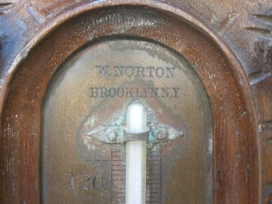 W. Norton (born ca.1810). <em>Thermometer</em>, ca. 1855. Walnut, brass, glass, mercury, 18 1/2 x 5 1/4 x 1 5/8 in. (47 x 13.3 x 4.1 cm). Brooklyn Museum, Gift of Paul F. Walter, by exchange, 2011.39. Creative Commons-BY (Photo: Brooklyn Museum, CUR.2011.39_mark.jpg)