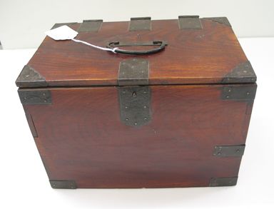  <em>Writing Box</em>, 19th century. Keyaki (zelkova wood) finished with clear lacquer, black iron fittings, 7 3/8 x 7 1/8 x 10 3/4 in. (18.7 x 18.1 x 27.3 cm). Brooklyn Museum, Gift of Dr. and Mrs. Frederick Baekeland
, 2011.77 (Photo: Brooklyn Museum, CUR.2011.77_eXterior.jpg)