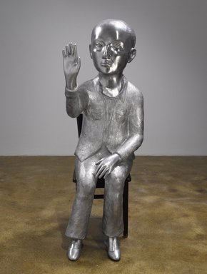 Kiki Smith (American, born Germany, 1954). <em>Annunciation</em>, 2008. Cast aluminum, wood, 61 1/2 x 32 x 19 in. (156.2 x 81.3 x 48.3 cm). Brooklyn Museum, Purchased with funds given by John and Barbara Vogelstein, Alan and Leslie Beller, Constance and Henry Christensen III, Nikola Duravcevic and Dana Ben-Ari, Stephanie and Tim Ingrassia, Leslie and David Puth, Elizabeth A. Sackler, John S. Tamagni, Barbara and Bill Wynne and Designated Purchase Fund
 

, 2011.78a-b. © artist or artist's estate (Photo: Photography by Kerry Ryan McFate, courtesy The Pace Gallery, CUR.2011.78a-b_front_McFate_Pace_photograph_47056_02_SMITH_v01.jpg)