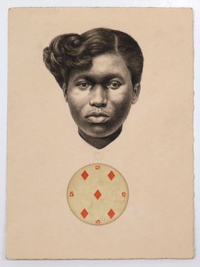 Whitfield Lovell (American, born 1959). <em>Global Card III</em>, 2011. Charcoal pencil on paper with playing card, 12 x 9 in. (30.5 x 22.9 cm). Brooklyn Museum, Emily Winthrop Miles Fund, 2011.8. © artist or artist's estate (Photo: Image courtesy of DC Moore Gallery, CUR.2011.8_DC_Moore_Gallery_photo.jpg)