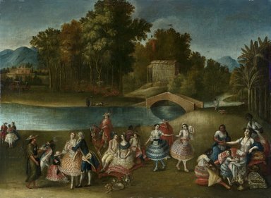 Lima School. <em>A Merry Company on the Banks of the Rímac River</em>, ca.1800. Oil on canvas, 26 x 35 1/2 in. (66 x 90.2 cm). Brooklyn Museum, Gift of Lilla Brown in memory of her husband, John W. Brown, by exchange, 2012.41 (Photo: Photograph courtesy of Derek Johns, Ltd., CUR.2012.41_Derek_Johns_Ltd_photograph.jpg)