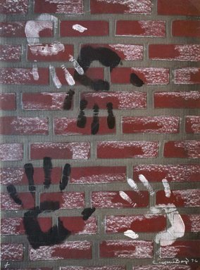Casper Banjo (American, 1937-2008). <em>A Black and White Situation</em>, 1976. Mixed media on embossed paper, Sheet: 24 x 17 1/2 in. (61 x 44.5 cm). Brooklyn Museum, Gift of R.M. Atwater, Anna Wolfrom Dove, Alice Fiebiger, Joseph Fiebiger, Belle Campbell Harriss, and Emma L. Hyde, by exchange, Designated Purchase Fund, Mary Smith Dorward Fund, Dick S. Ramsay Fund, and  Carll H. de Silver Fund, 2012.80.3. © artist or artist's estate (Photo: Brooklyn Museum, CUR.2012.80.3.jpg)