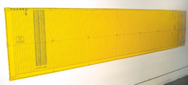 LOT-EK. <em>Container Flat</em>, 2004. Flexographic acrylic pigment and Epson UltraChrome pigment on Tyvek, 44 x 210 in. (111.8 x 533.4 cm). Brooklyn Museum, Gift of Exit Art, 2013.30.5. © artist or artist's estate (Photo: Image courtesy of Exit Art, CUR.2013.30.5_Exit_Art_photo.jpg)