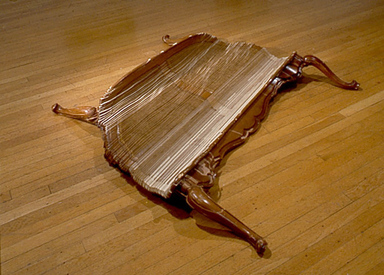 Yoram Wolberger (American, born Israel, 1963). <em>Coffee Table</em>, 2000. Wood, wood products, and embedded leather, 40 x 25 in. (101.6 x 63.5 cm). Brooklyn Museum, Gift of the Chaney Family Collection, 2013.69. © artist or artist's estate (Photo: Courtesy of Kinzelman Art Consulting, CUR.2013.69_angle_view_Kinzelman_Art_Consulting_photograph.jpg)