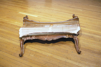 Yoram Wolberger (American, born Israel, 1963). <em>Coffee Table</em>, 2000. Wood, wood products, and embedded leather, 40 x 25 in. (101.6 x 63.5 cm). Brooklyn Museum, Gift of the Chaney Family Collection, 2013.69. © artist or artist's estate (Photo: Courtesy of Kinzelman Art Consulting, CUR.2013.69_side_Kinzelman_Art_Consulting_photograph.jpg)