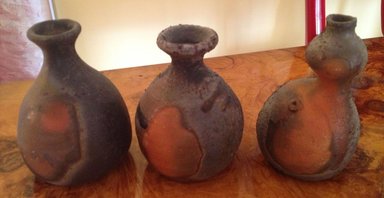 Shibaoka Koichi (Japanese, born 1941). <em>Bottle in the Shape of a Gourd</em>, 1984. Stoneware; bizen ware, 5 1/2 x 2 3/4 in. (14 x 7 cm). Brooklyn Museum, Gift of Shelly and Lester Richter, 2013.83.36. Creative Commons-BY (Photo: Brooklyn Museum, CUR.2013.83.35_2013.83.36_TL2013.35.40.1.jpg)