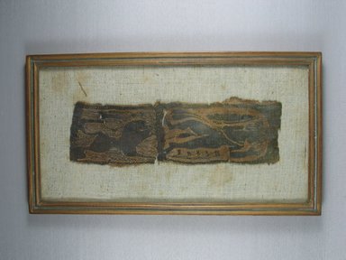 Coptic. <em>Hercules and the Nemean Lion</em>. Wool, flax, 9 1/4 x 3 in. (23.5 x 7.6 cm). Brooklyn Museum, Gift of Joshua Shapiro in memory of Zipporah Schefrin, 2014.70 (Photo: Brooklyn Museum, CUR.2014.70_view1.jpg)