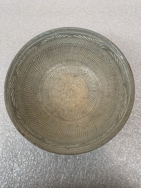  <em>Bowl with Inlaid Decoration</em>, 14th century. Buncheong ware, stoneware with underglaze slip decoration, 2 15/16 × 3 3/8 in. (7.5 × 8.5 cm). Brooklyn Museum, Gift of the Carroll Family Collection, 2020.18.3 (Photo: Brooklyn Museum, CUR.2020.18.3_interior.jpg)