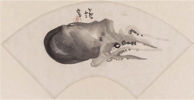 Nagasawa Rosetsu (Japanese, 1754–1799). <em>Cuttlefish</em>, late 18th century. Fan painting mounted as an album page: ink on paper, mount: 10 1/4 × 19 1/2 in. (26 × 49.5 cm). Brooklyn Museum, Gift of the Carroll Family Collection, 2020.2 (Photo: , CUR.2020.2_view01.jpg)