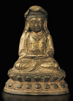  <em>Figure, Shuiyue Guanyin (Water Moon)</em>, 16th century. Gilt bronze, height: 4 5/16 in. (11.0 cm). Brooklyn Museum, Gift of the Carroll Family Collection, 2021.18.6 (Photo: , CUR.2021.18.6.jpg)