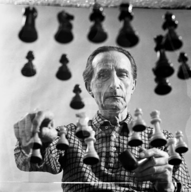 Arnold T. Rosenberg. <em>Marcel Duchamp</em>, 1958. Selenium toned silver gelatin print, image: 12 × 12 in. (30.5 × 30.5 cm). Brooklyn Museum, Gift of Sean and Mary Kelly in honor of the Brooklyn Museum's 200th Anniversary, 2023.11 (Photo: Brooklyn Museum, CUR.2023.11.jpg)