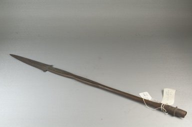  <em>Spearhead, Shaft</em>, before 1922. Copper, wood, 1 9/16 x 24 7/16 in. (4 x 62 cm). Brooklyn Museum, Museum Expedition 1922, Robert B. Woodward Memorial Fund, 22.1023. Creative Commons-BY (Photo: Brooklyn Museum, CUR.22.1023_threequarter_PS5.jpg)