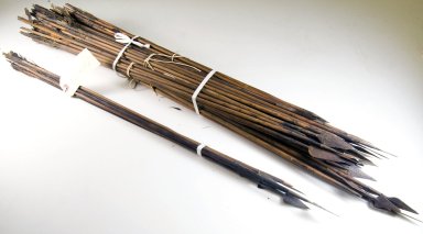  <em>Sixty Six Poisoned Arrows in One Bundle with Shafts</em>, before 1922. Wood, iron, feathers, 13/16 x 35 7/16 in. (2 x 90 cm). Brooklyn Museum, Museum Expedition 1922, Robert B. Woodward Memorial Fund, 22.1316. Creative Commons-BY (Photo: Brooklyn Museum, CUR.22.1316_threequarter_PS5.jpg)