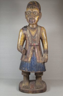 Yorùbá artist. <em>Altar figure for an Òrìṣà</em>, late 19th or early 20th century. Wood, pigment
, 23 1/2 x 8 1/2 x 7 in. (59.7 x 21.6 x 17.8 cm). Brooklyn Museum, Robert B. Woodward Memorial Fund, 22.1517. Creative Commons-BY (Photo: Brooklyn Museum, CUR.22.1517_front_PS5.jpg)