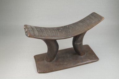 Possibly Ngombe. <em>Headrest</em>, late 19th–early 20th century. Wood, metal, 6 1/8 x 9 3/4 in. (15.6 x 24.8 cm). Brooklyn Museum, Museum Expedition 1922, Robert B. Woodward Memorial Fund, 22.1549. Creative Commons-BY (Photo: Brooklyn Museum, CUR.22.1549_threequarter_PS5.jpg)