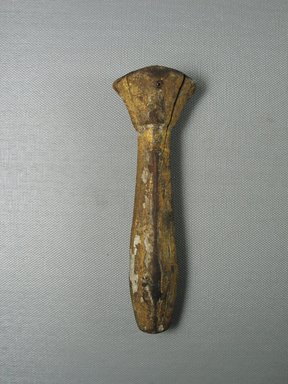  <em>Gilded Mirror Handle</em>. Wood, 6 1/4 x 1 7/8 x 7/8 in. (15.9 x 4.8 x 2.3 cm). Brooklyn Museum, Gift of the Egypt Exploration Society, 22.1906. Creative Commons-BY (Photo: Brooklyn Museum, CUR.22.1906_view1.jpg)
