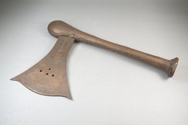 Songye. <em>Axe with Blade</em>, late 19th-early 20th century. Copper alloy, wood, 7 7/8 x 12 13/16 in. (20 x 32.5 cm). Brooklyn Museum, Museum Expedition 1922, Robert B. Woodward Memorial Fund, 22.528. Creative Commons-BY (Photo: Brooklyn Museum, CUR.22.528_threequarter_PS5.jpg)